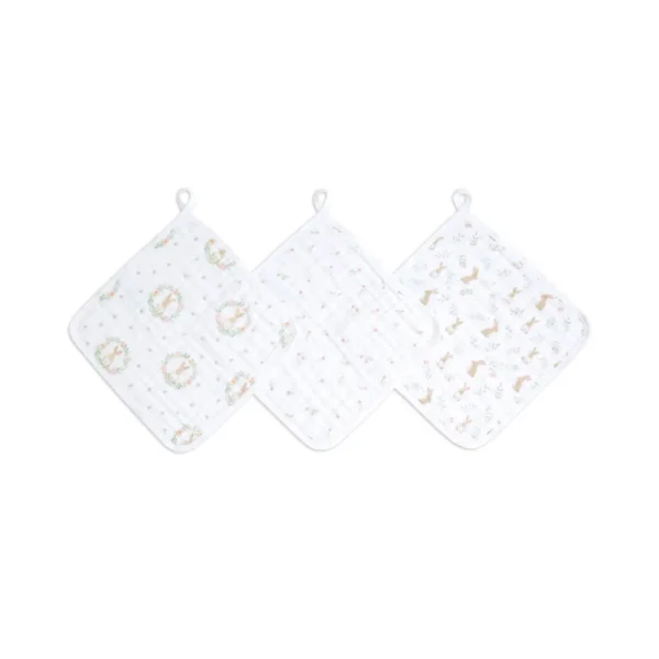 Aden + Anais Pack of 3 Essential Cotton Muslin Washcloth - Blushing Bunnies (23-19-369)