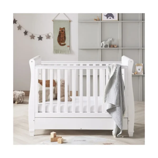 babymore eva sleigh cot bed dropside with drawer white