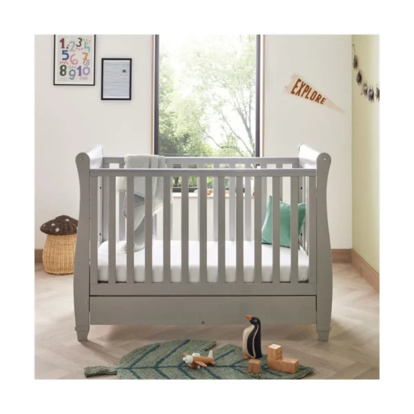 Babymore Eva Sleigh DROPSIDE Convertible Cot Bed with Drawer - Grey