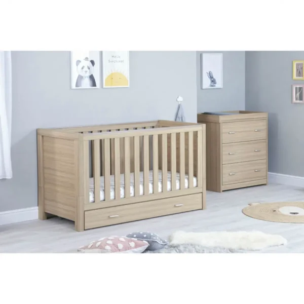 babymore luno 2 piece room set with under drawer oak