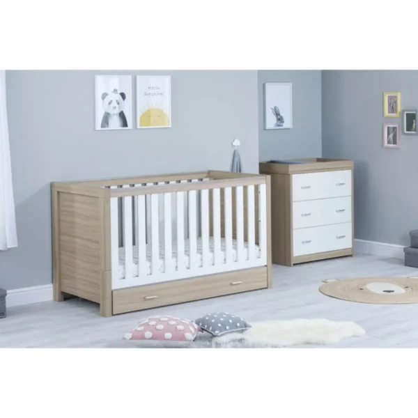 babymore luno 2 piece room set with under drawer oak white