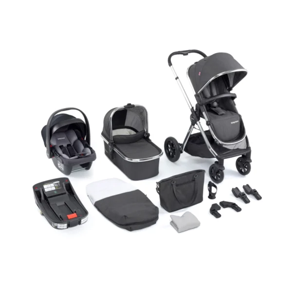 Babymore Memore V2 13 Piece Travel System Bundle with Coco i-Size Car Seat and Isofix Base - Chrome