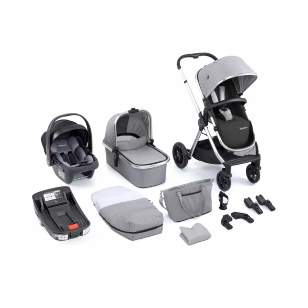 Babymore Memore V2 13 Piece Travel System Bundle with Coco i-Size Car Seat and Isofix Base - Silver