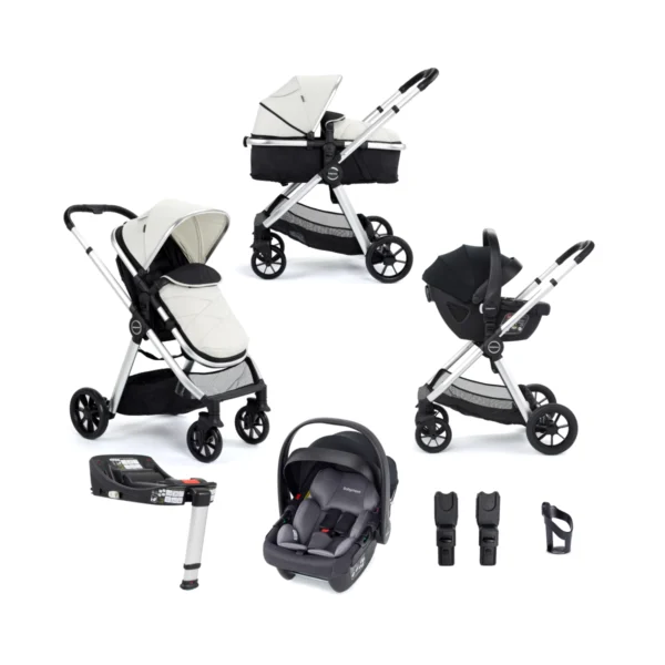 Babymore Mimi 3 in 1 Travel System Bundle with Coco i-Size Car Seat with Isofix Base - Silver