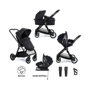 Babymore Mimi 3 in 1 Travel System Bundle with Pecan i-Size Car Seat and ISOFIX Base - Black