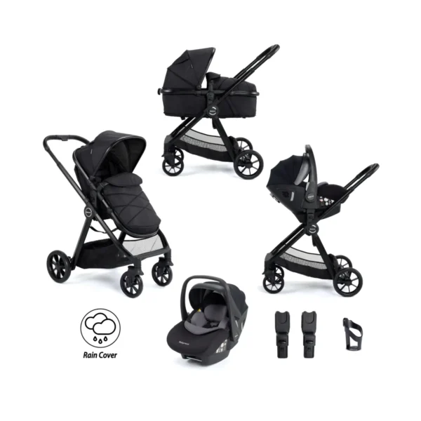 Babymore Mimi 3 in 1 Travel System Bundle with Pecan i-Size Car Seat - Black