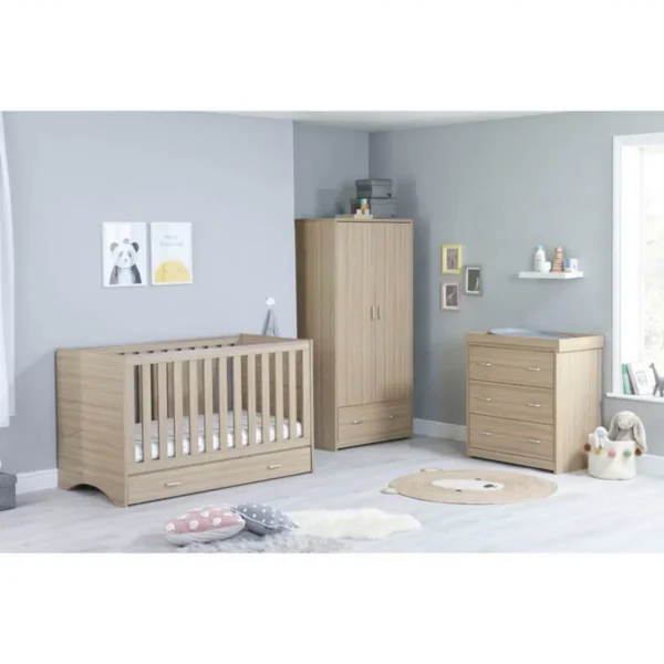 Babymore Veni 3 Piece Room Set with Under Drawer - Oak