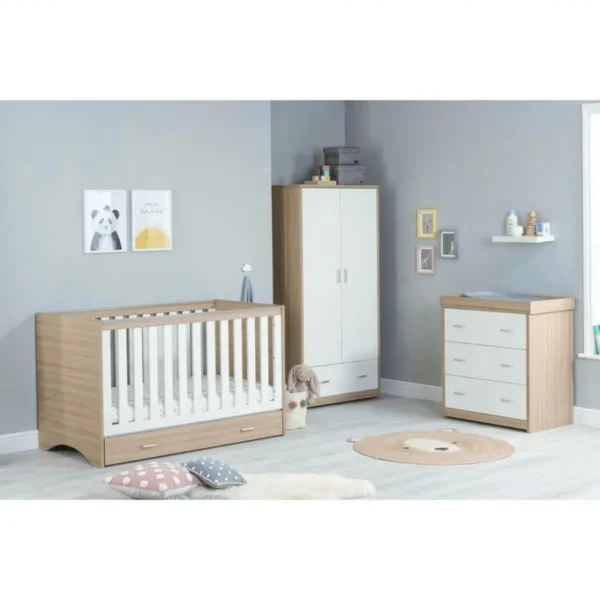 babymore veni 3 piece room set with under drawer oak white