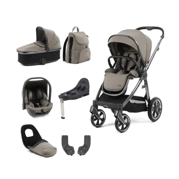 BabyStyle Oyster 3 Gun Metal Chassis 7 Piece Luxury Travel System - Stone + FREE Oyster Organiser!