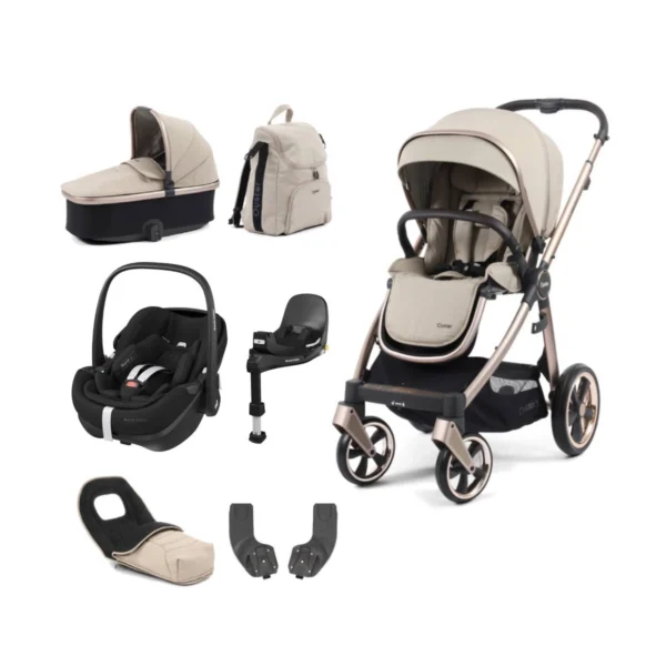 BabyStyle Oyster 3 Luxury 7pc Bundle with Maxi Cosi Pebble 360 Car Seat & Base - Creme Brulee + FREE Oyster Organiser!