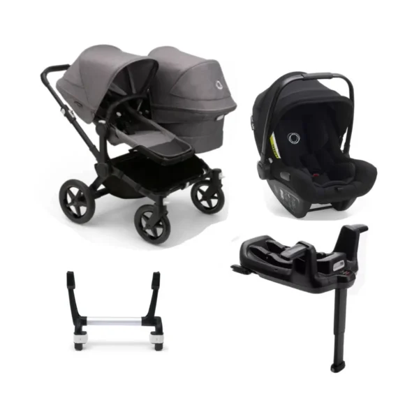 Bugaboo Donkey 5 Duo (Turtle Air) Travel System Bundle - Black/Grey Melange/Grey Melange