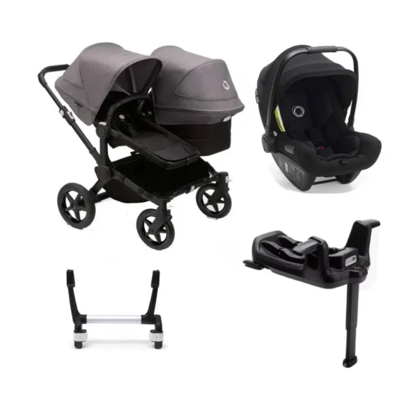 Bugaboo Donkey 5 Duo (Turtle Air) Travel System Bundle - Black/Midnight Black/Grey Melange