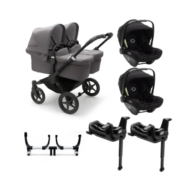 Bugaboo Donkey 5 Twin (Turtle Air) Travel System Bundle - Black/Grey Melange/Grey Melange