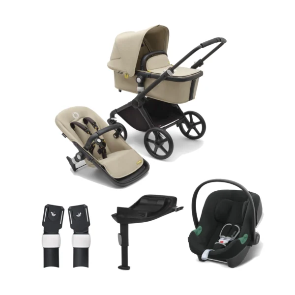 Bugaboo Fox Cub (Cybex Aton B2 i-Size Car Seat) Travel System Bundle - Black/Desert Beige