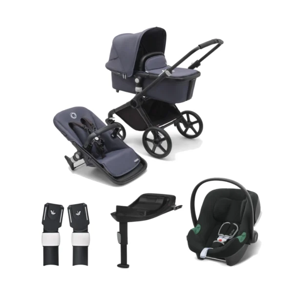 Bugaboo Fox Cub (Cybex Aton B2 i-Size Car Seat) Travel System Bundle - Black/Stormy Blue