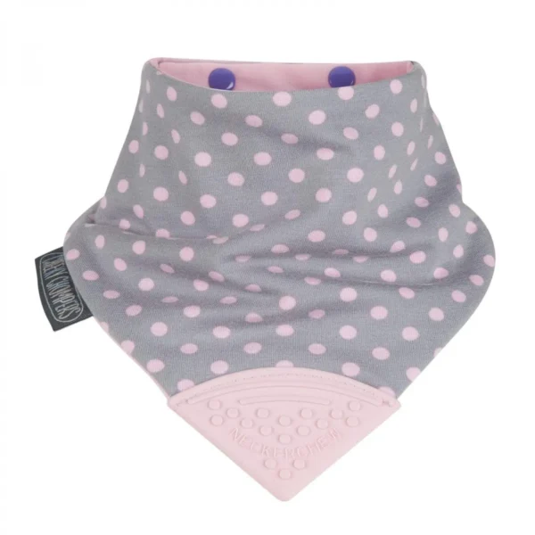 cheeky chompers neckerchew teething dribble bib polka dot pink