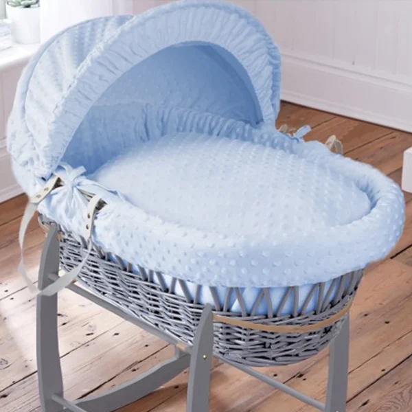 Clair De Lune Dimple Grey Wicker Moses Basket - Blue