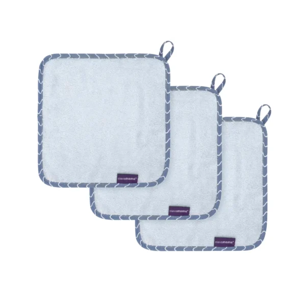 ClevaMama Pack of 3 Bamboo Baby Washcloth - Blue (3536)