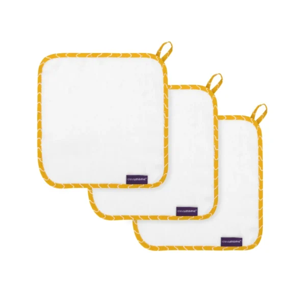 ClevaMama Pack of 3 Bamboo Baby Washcloth - White/Honey (3538)