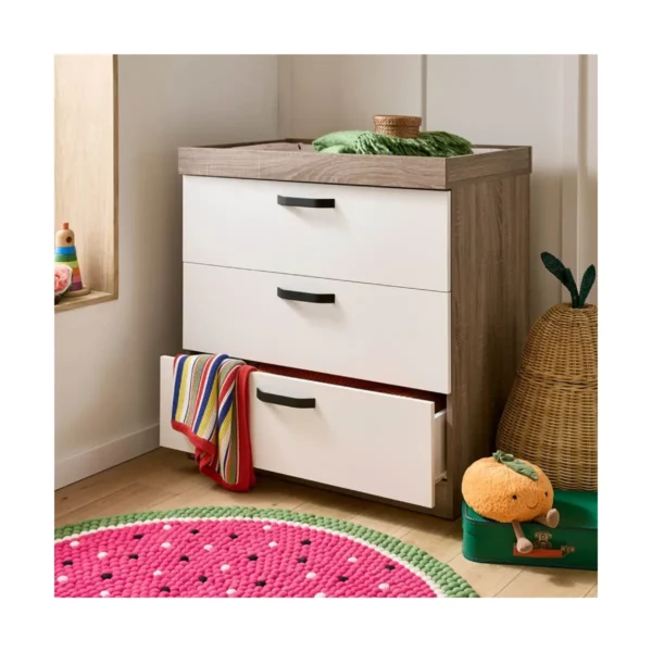 CuddleCo Enzo 3 Drawer Dresser & Changer-Truffle Oak/White