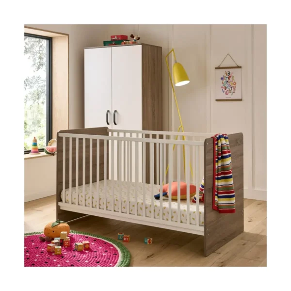 CuddleCo Enzo Cot Bed - Truffle Oak/White