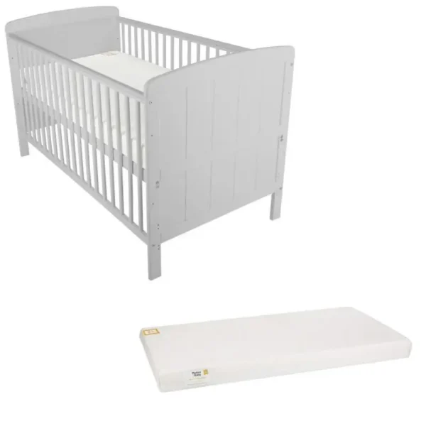 CuddleCo Juliet Cot Bed with Mother & Baby Foam Mattress - Dove Grey