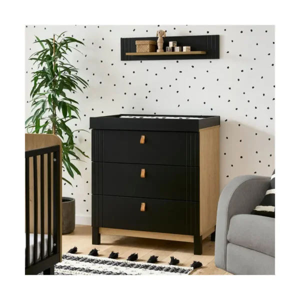 CuddleCo Rafi 3 Drawer Dresser & Changer-Oak/Black