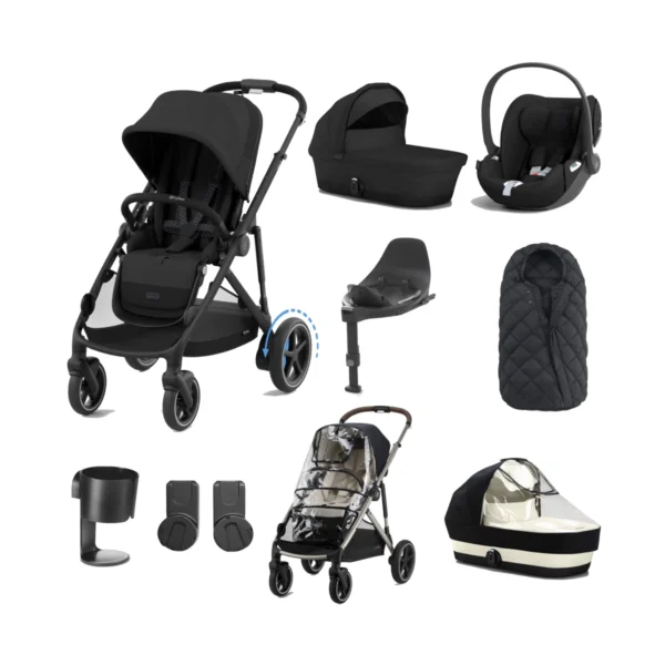 Cybex eGazelle S 8 Piece Bundle with Cloud T i-Size Car Seat - Moon Black/Black