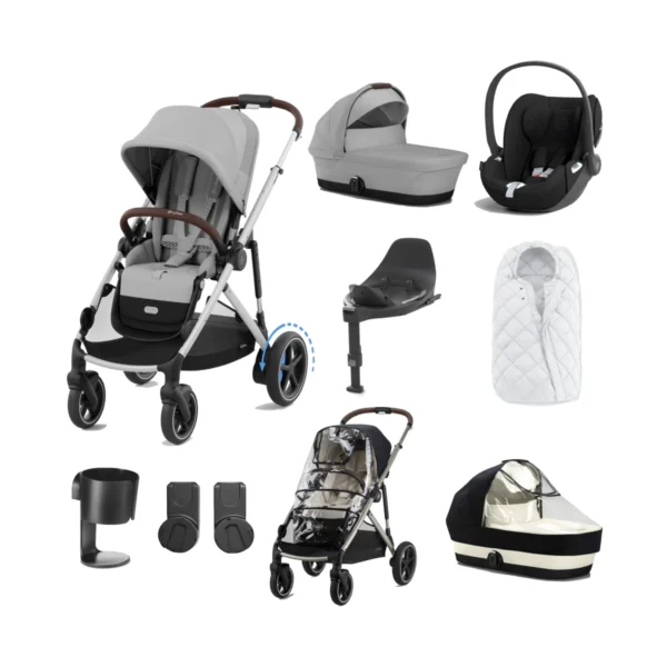 Cybex eGazelle S 8 Piece Bundle with Cloud T i-Size Car Seat - Stone Grey/Silver