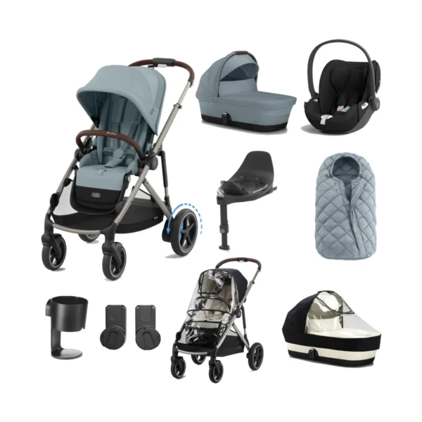 Cybex eGazelle S 8 Piece Bundle with Cloud T i-Size Car Seat - Stormy Blue/Taupe