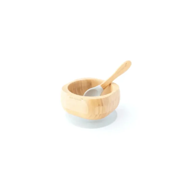 eco rascals Bamboo Suction Bowl & Spoon Set-Grey