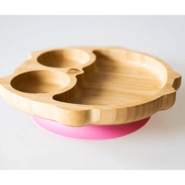 eco rascals owl shaped bamboo suction plate pink