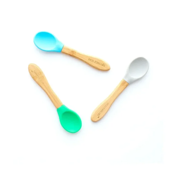 eco rascals pack of 3 mixed colour spoons grey blue green