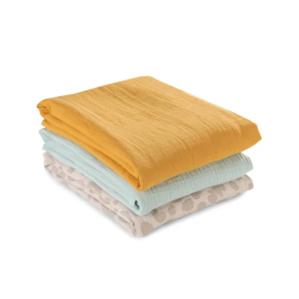 Hauck Cuddle N Clean Set of 3 Muslin Cloth - Honey / Mint / Leo Natural