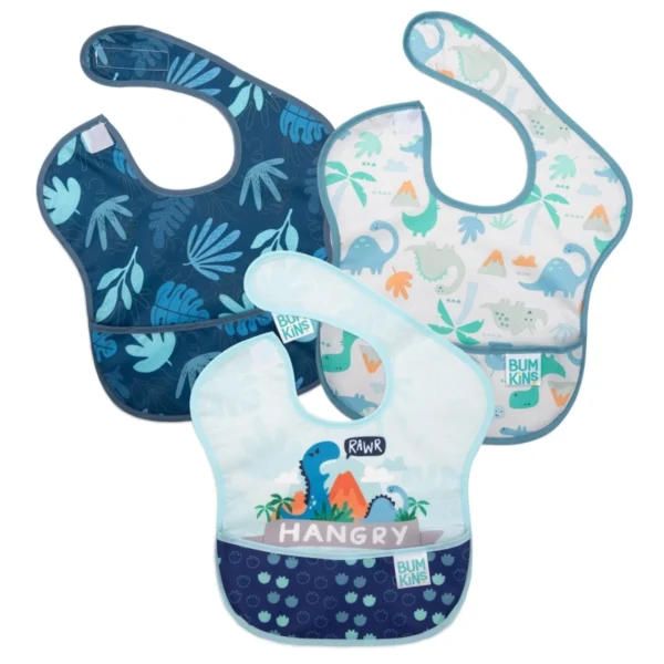 hippychick pack of 3 bumkins super bib hangry dinosaurs blue tropic