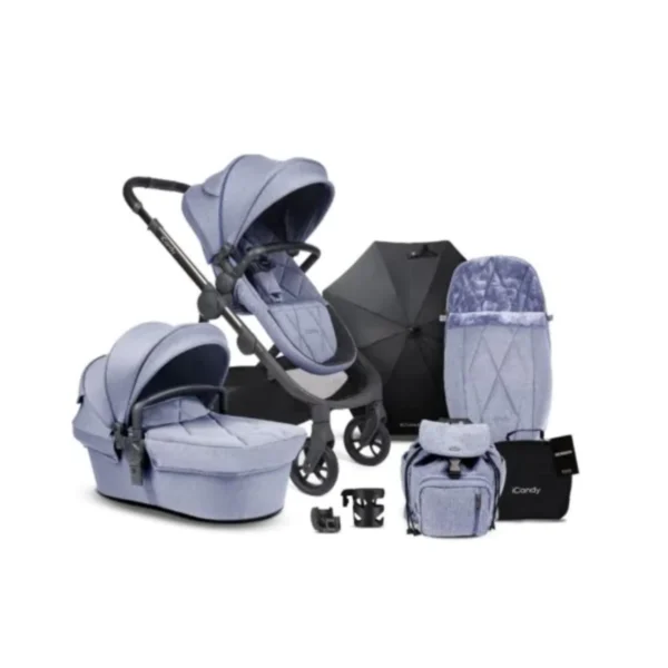 iCandy Orange Pushchair and Carrycot Complete Bundle - Mist Blue Marl