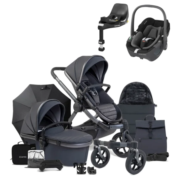 iCandy Peach 7 All Terrain Bundle with Maxi Cosi Pebble 360 Car Seat & Isofix Base - Storm/Nimbus