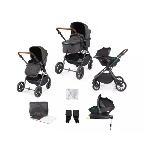 ickle bubba cosmo black frame travel system with stratus i size car seat isofix base graphite grey