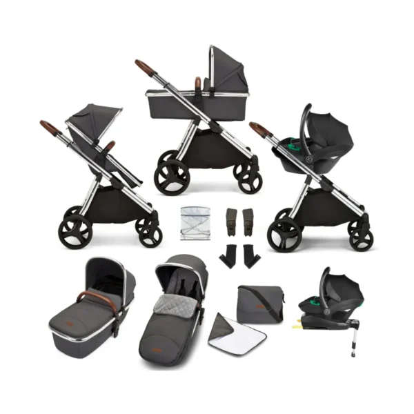 ickle bubba eclipse all in one i size travel system with stratus car seat and isofix base chrome graphite grey tan