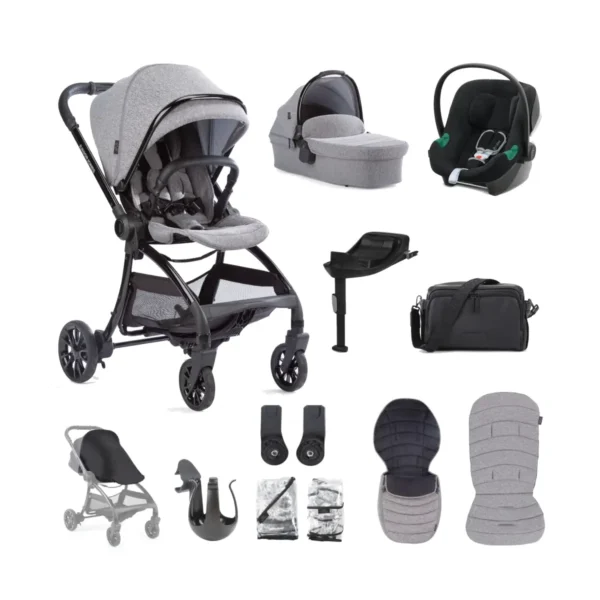 Junior Jones Aylo 12 Piece Travel System with Cybex Aton B2 Car Seat and Base One - Grey Marl/Black