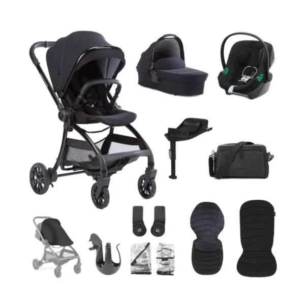 Junior Jones Aylo 12 Piece Travel System with Cybex Aton B2 Car Seat and Base One - Rich Black/Black