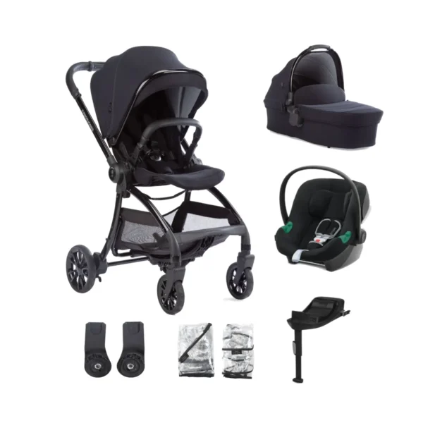 Junior Jones Aylo 7 Piece Travel System with Cybex Aton B2 Car Seat and Base One - Rich Black/Black