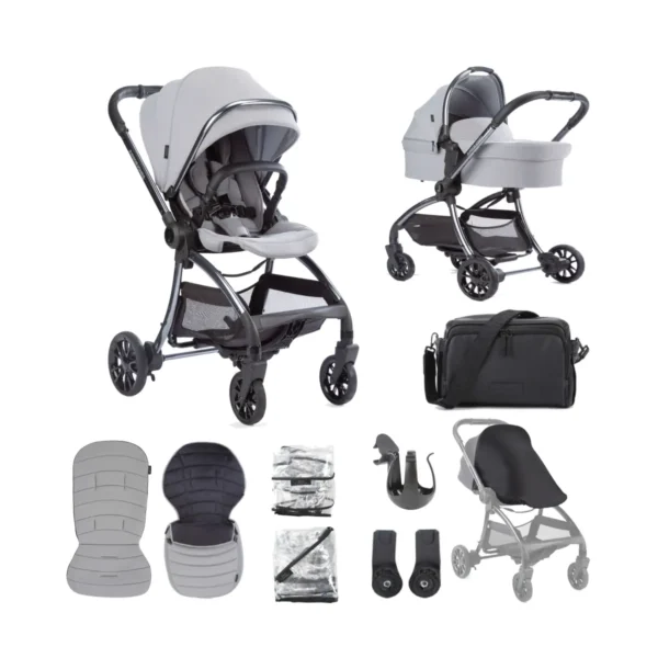 Junior Jones Aylo Pram Essential Bundle - Pebble Grey/Gun Metal