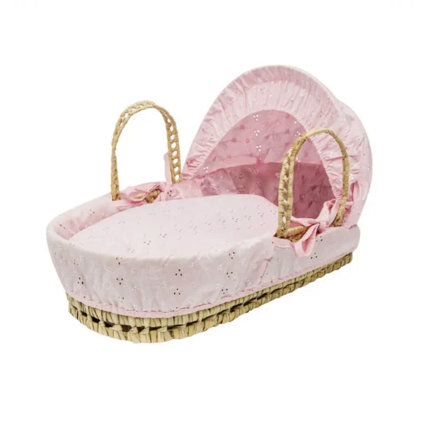 kiddies kingdom dolls broderie anglais moses basket pink