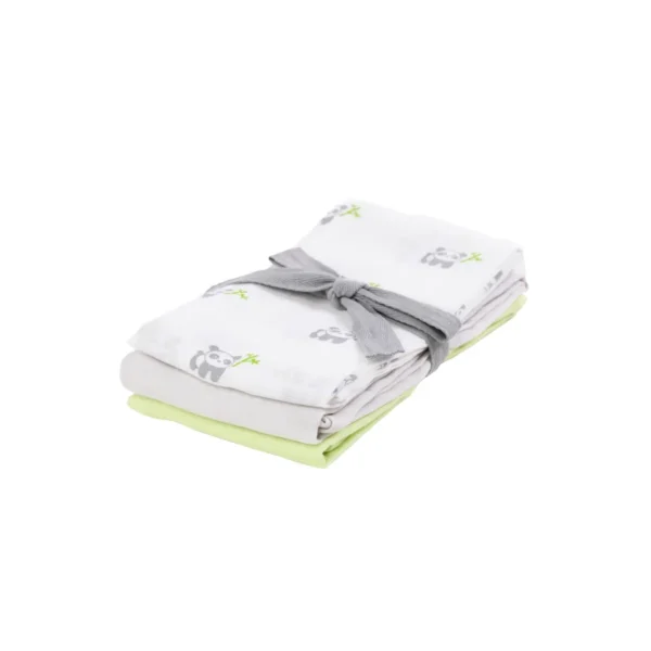 Kiki & Sebby 100% Cotton Pack of 3 Muslin Swaddle Blankets – Panda/Grey/Green