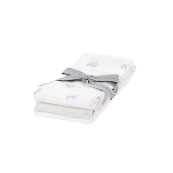 Kiki & Sebby Pack of 3 100% Cotton Muslin Squares – Kiki & Sebby Logo/Grey/White