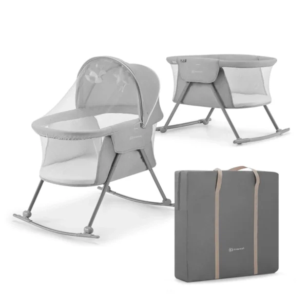 Kinderkraft Lovi Rocking Cot, Cradle & Travel Cot - Grey