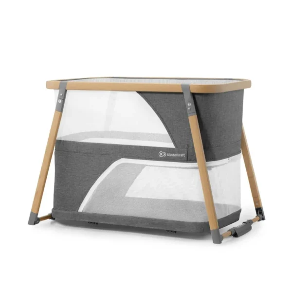 kinderkraft sofi bedside travel baby cot with playpen function grey