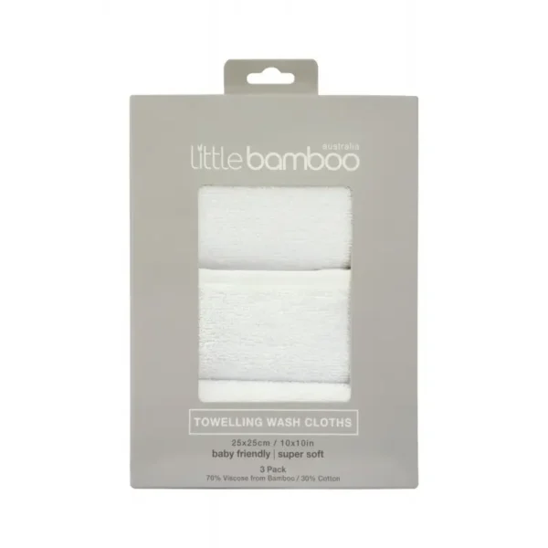 little bamboo pack of 3 towelling washers pack white