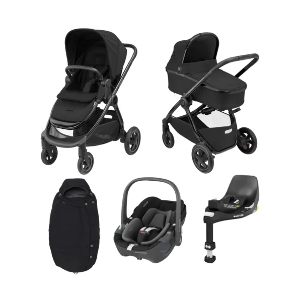 maxi cosi adorra luxe 360 3in1 travel system with chrome chassis twillic black